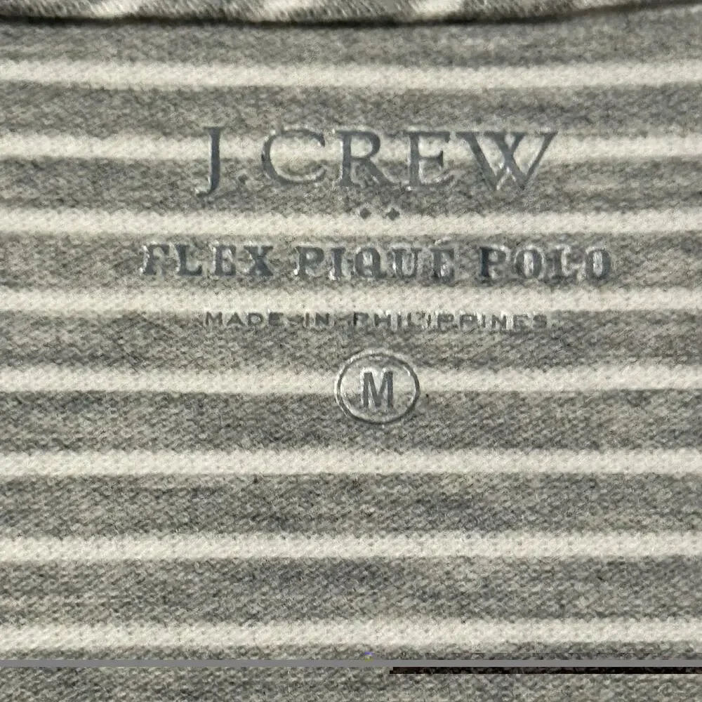 NWT J Crew Flex Pique Polo Shirt SIZE MEDIUM Mens S/S Gray Stripe Classic Cotton